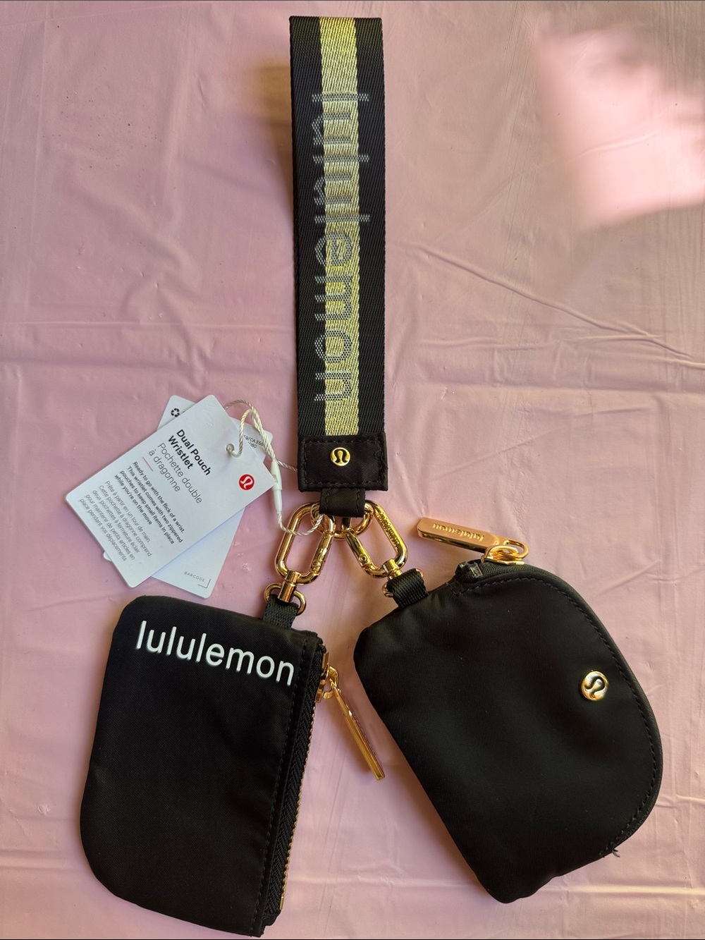 lululemon athletica Black and Gold Dual Zip Wristlet Key & Card Holders
